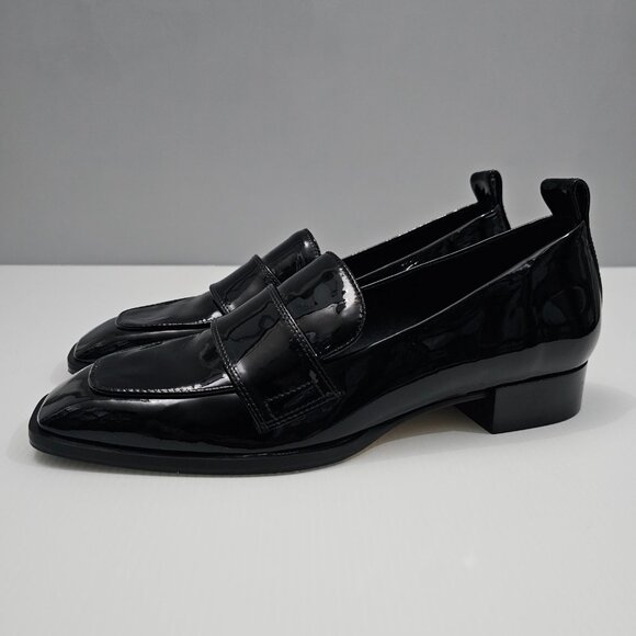 NEW Aeyde Julie Loafer EU 39.5 Black Patent Leather 30mm Heel Slip On Square Toe - Picture 1 of 13